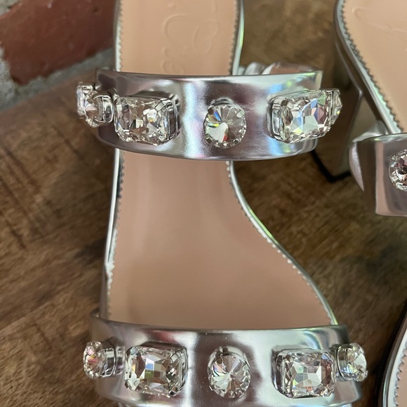 J crew LUCIE Italian leather to strapped metallic sandals with stones 8 1/2 - Picture 5 of 7